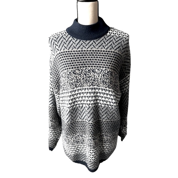 Southern Lady Sweater Y2K Blue White Hearts Multi-Patterned Acrylic Mock Neck XL - Picture 1 of 5